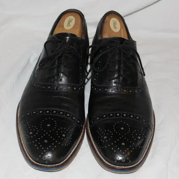 Johnston & Murphy Brogue/Wing Tip Style Black Lace Oxford Dress Shoe Men 11 - Picture 2 of 16